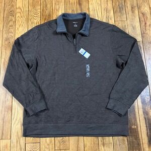 NEW VAN HEUSEN Mens Charcoal Heather Long Sleeve Quarter‎ Zip Sweatshirt XL